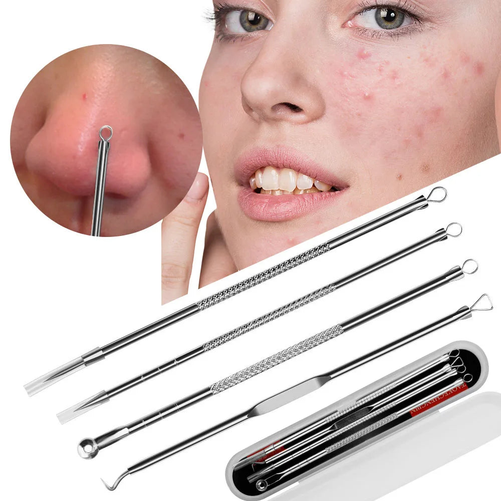 4Pc/Set Acne Blemish Remover Blackhead Extractor Black Dots Cleaner Needles Set Black Spots Pore Cleanser Tool