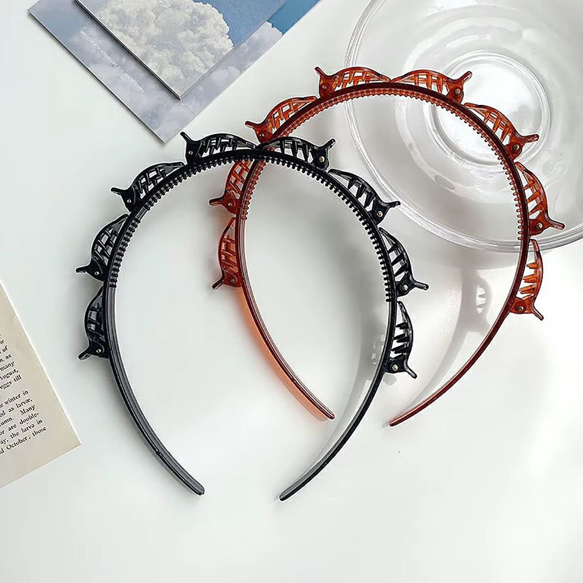 New Double Band Headbands for Women Hairstyle Fashion Non-Slip Hair Bands with Clips Bezel Hair Hoop Hair Headwear