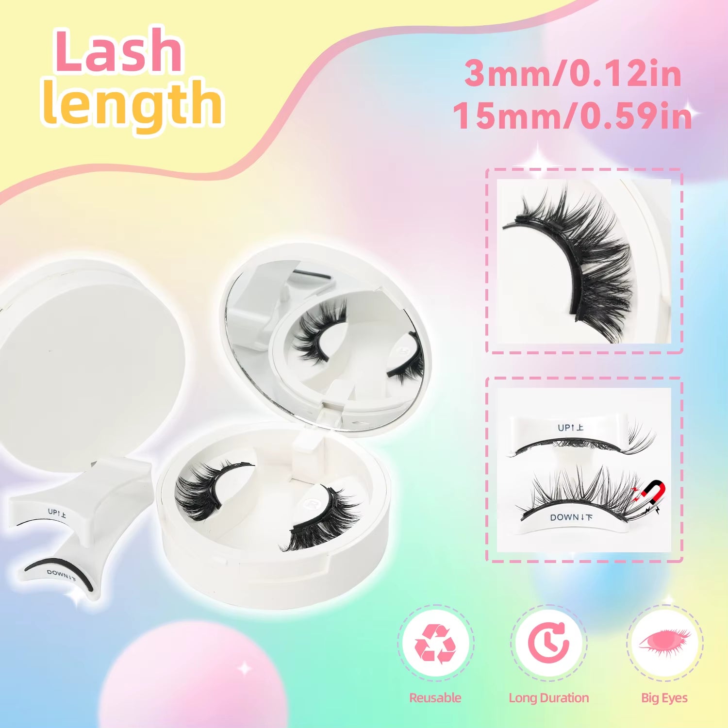 Magnetic Eyelashes with Applicator 1 Pairs Natural Look Magnetic Lashes No Glue Needed Reusable Eyelashes Soft with Applicator