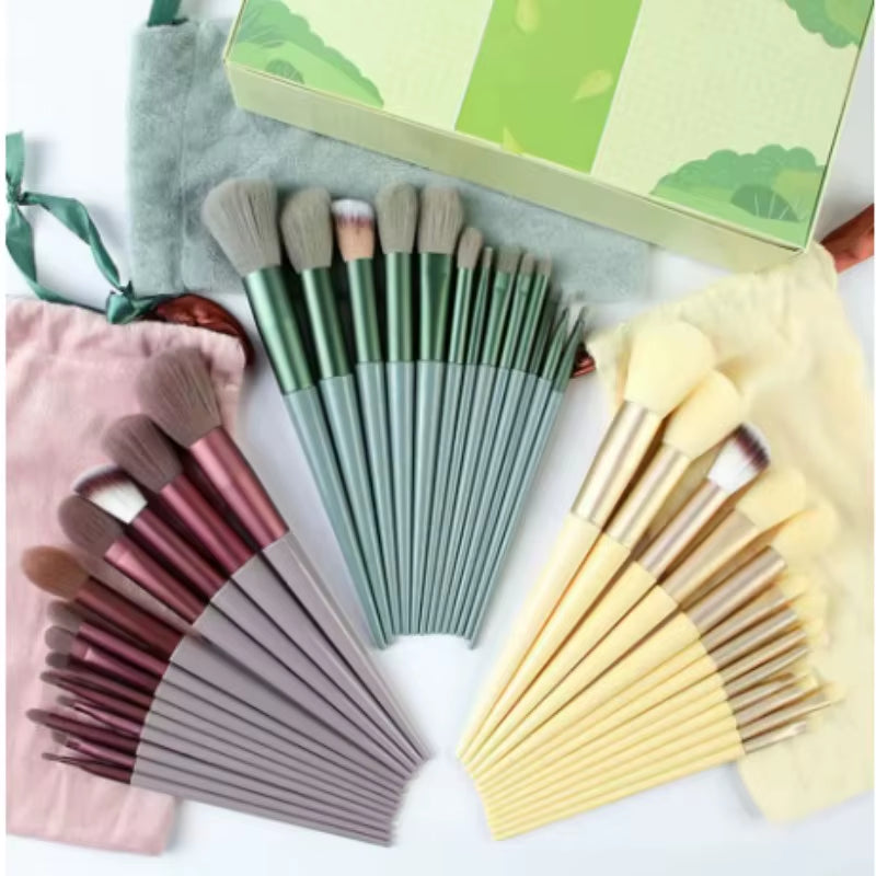 13-Piece Yellow Makeup Brush Set with Ultra Soft Bristles - Complete Professional Cosmetic Brush Kit for Foundation, Contour, Ey