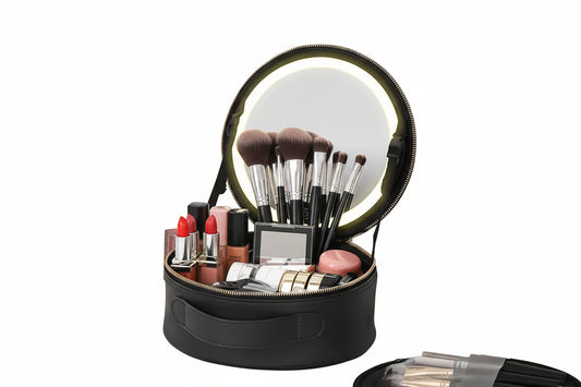 Cosmetic Portable Travel Storage Box with 2000Mah Led Rechargeable Vanity Bags Makeup Case with Led Light Mirror