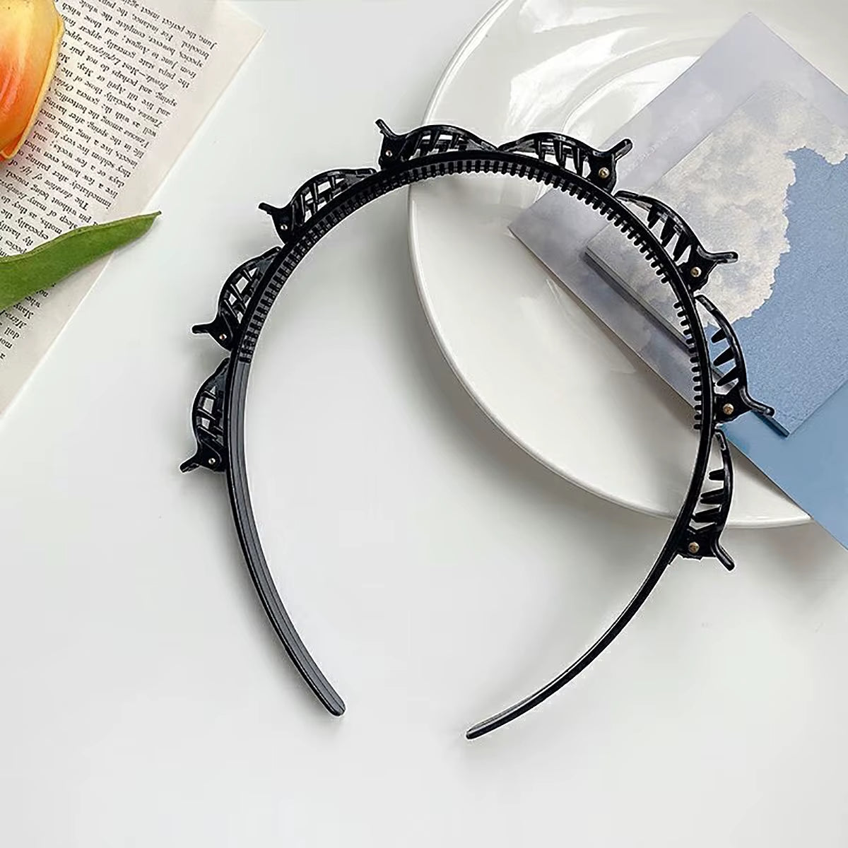 New Double Band Headbands for Women Hairstyle Fashion Non-Slip Hair Bands with Clips Bezel Hair Hoop Hair Headwear