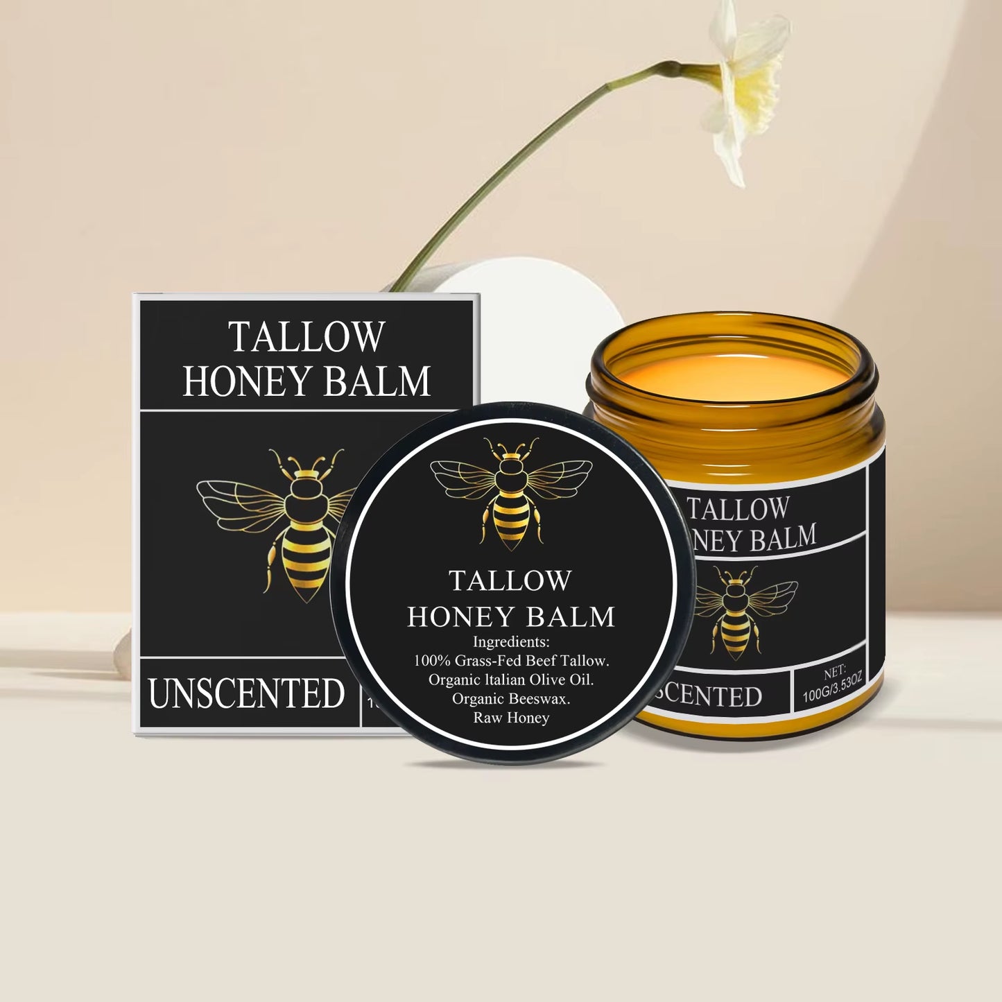 Beef Tallow for Skin Tallow and Honey Balm Organic Grass Fed Whipped Facial Moisturizer Cream Deeply Moisturizing Body Lotion