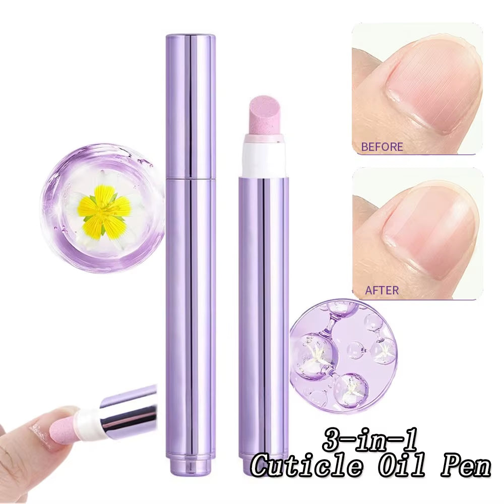 1/2/3PCS 3-In-1 Cuticle Oil Pen Deadskin Remover Cuticle Pusher Grinding Pen with Ceramic Tip Cuticle Remover Pen Nail Care Tool