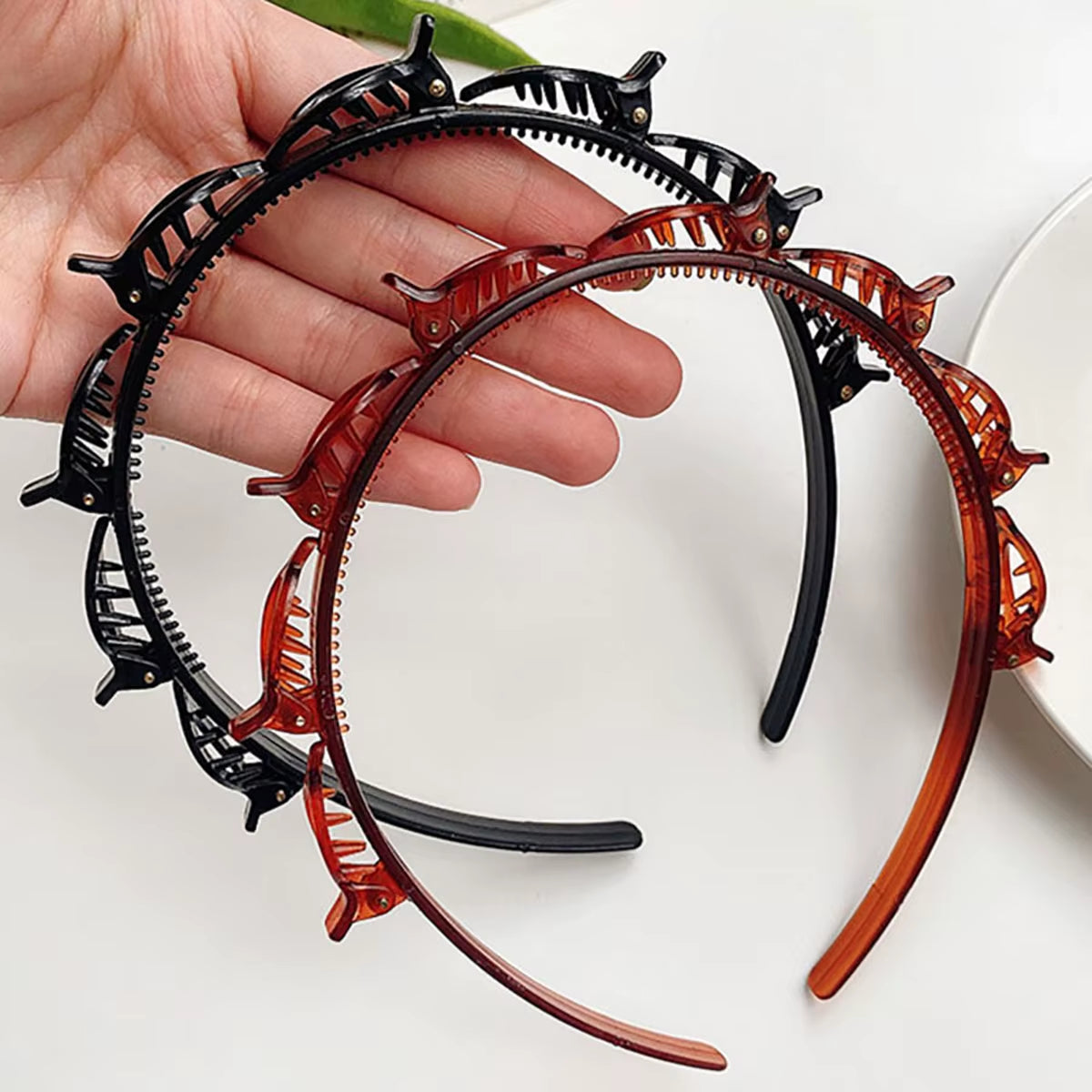 New Double Band Headbands for Women Hairstyle Fashion Non-Slip Hair Bands with Clips Bezel Hair Hoop Hair Headwear