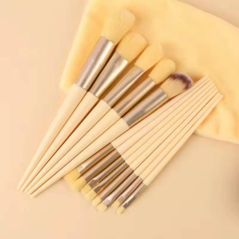13-Piece Yellow Makeup Brush Set with Ultra Soft Bristles - Complete Professional Cosmetic Brush Kit for Foundation, Contour, Ey
