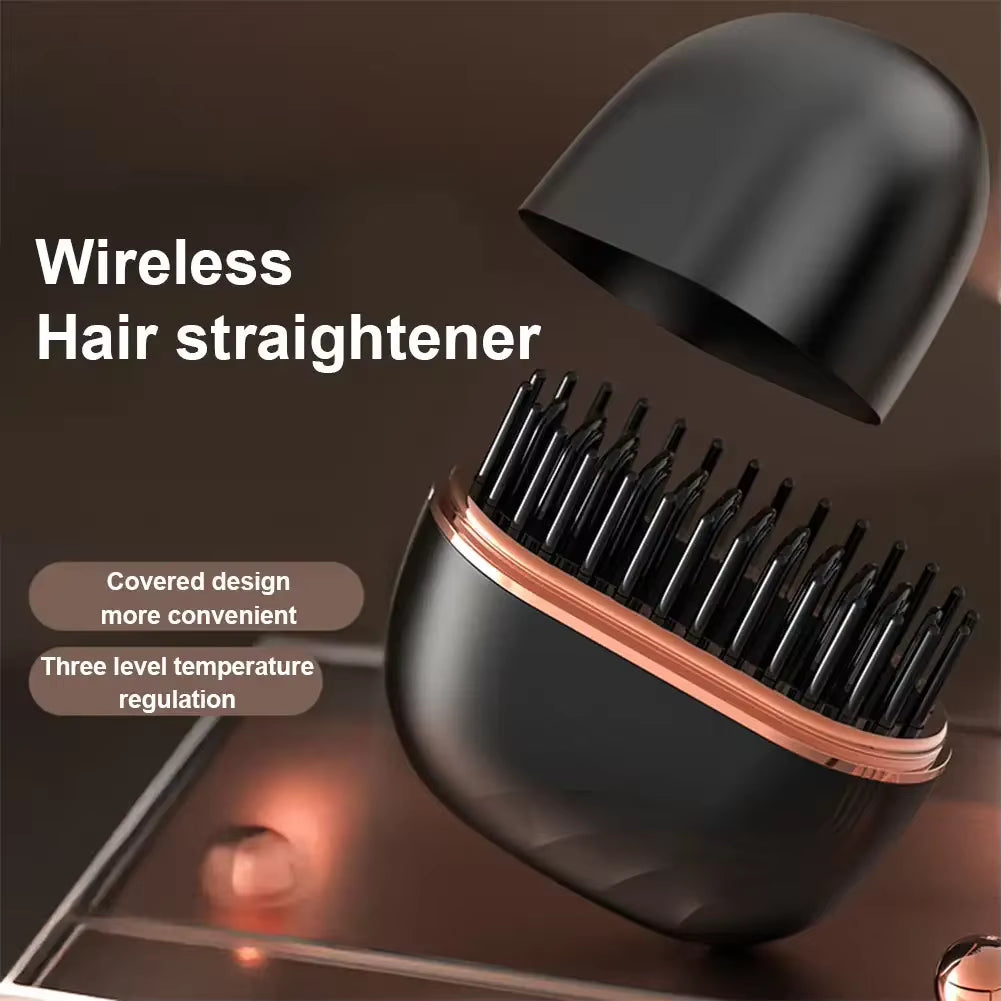 Cordless Hair Straightener Brush 3 Temp Adjustable Fast Heating Electric Hot Brush Hair Straightening Styling Detangling Comb